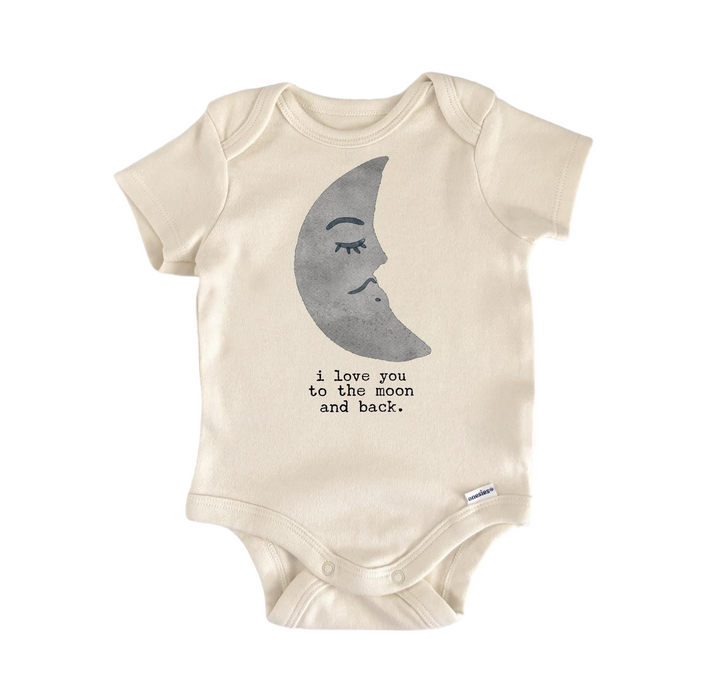 a baby bodysuit with the words i love you to the moon and back