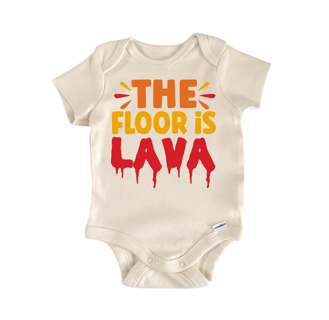 a baby bodysuit that says the floor is lava