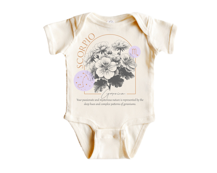 a baby bodysuit with a picture of flowers on it