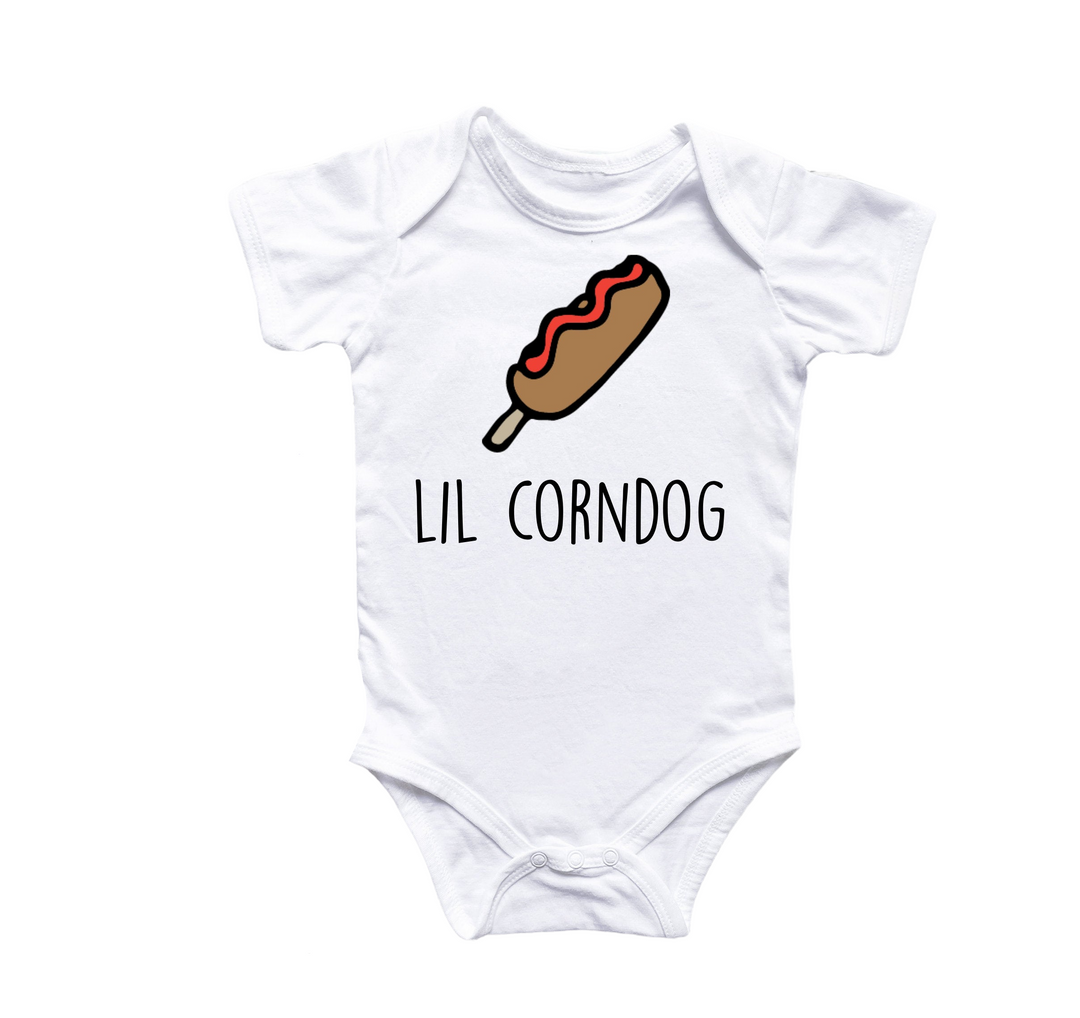 a white bodysuit with a hot dog on it