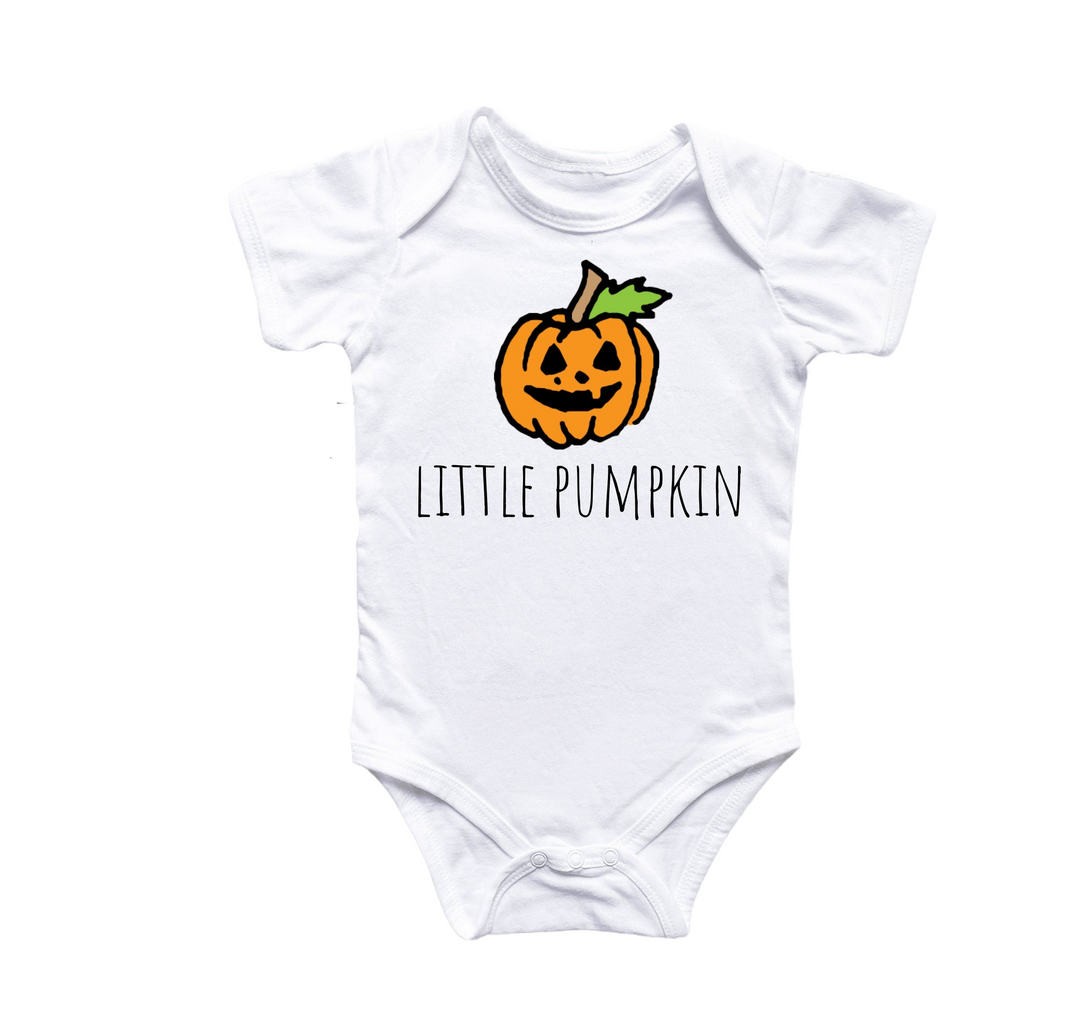 a white bodysuit with a pumpkin on it