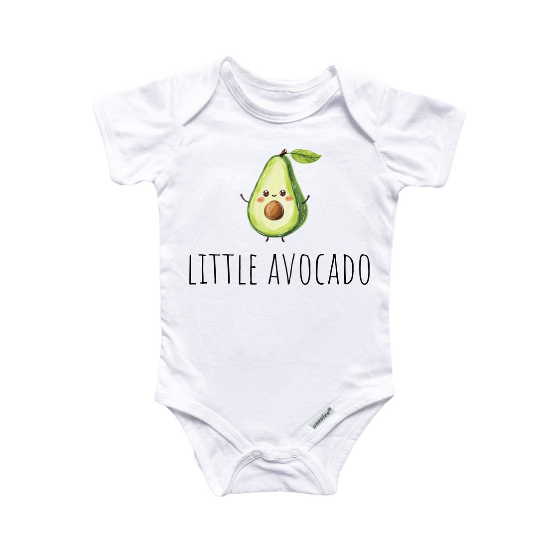 a baby bodysuit with an avocado on it