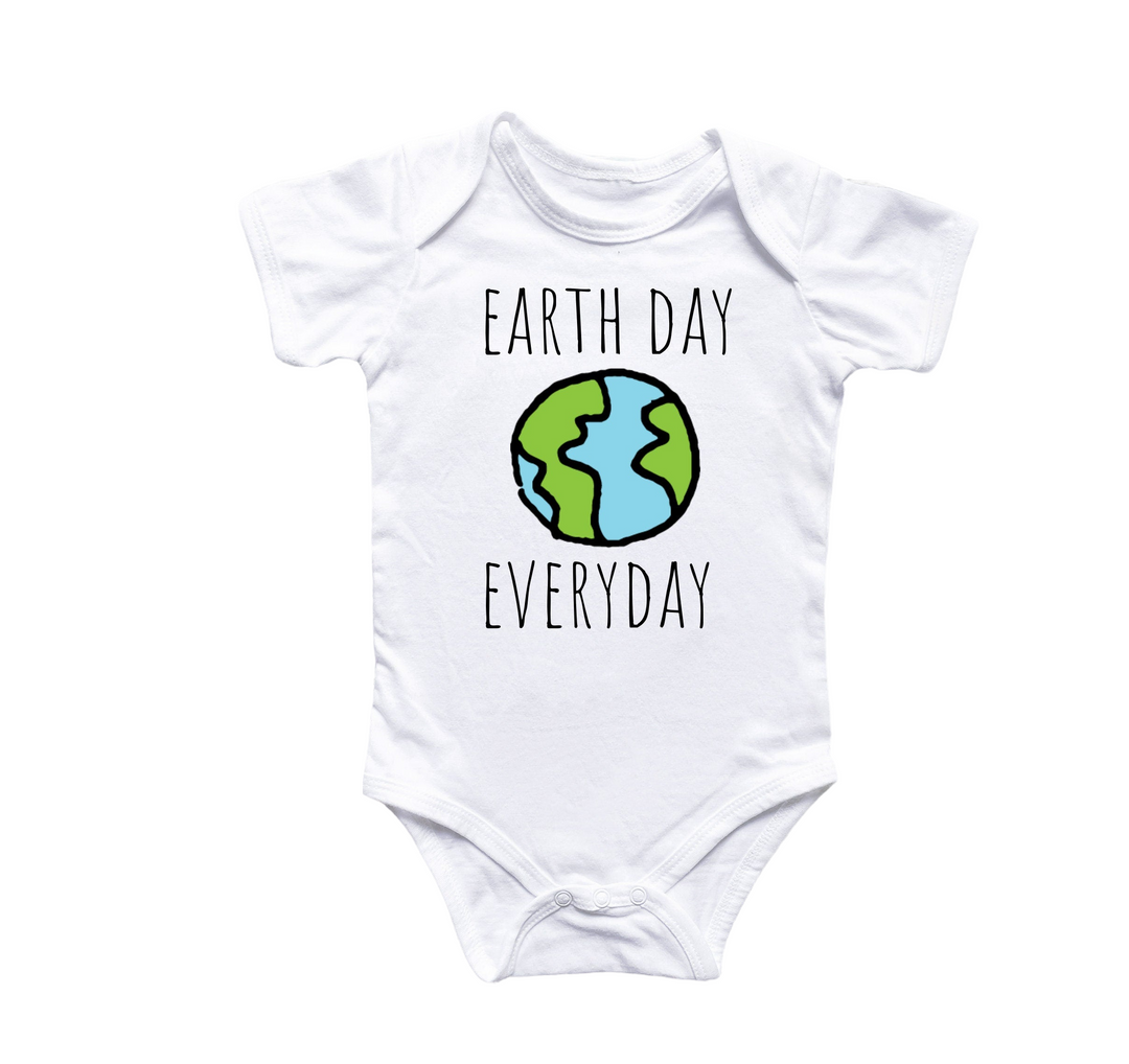 a baby bodysuit that says earth day everyday