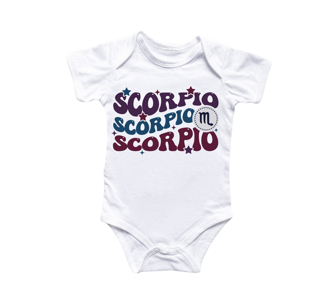 a white bodysuit with the words scorpion on it