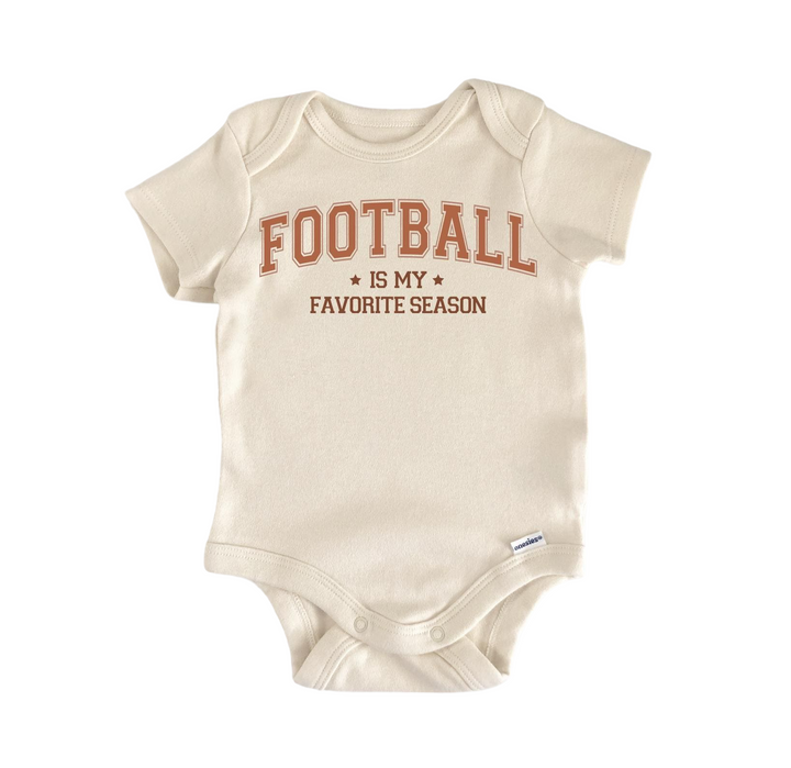 a baby bodysuit that says football is my favorite season