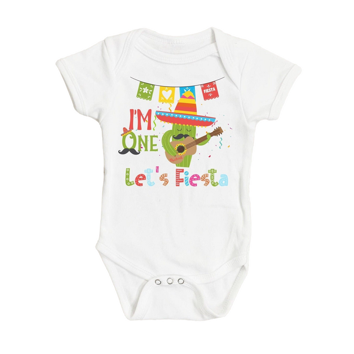 a baby bodysuit with a cartoon character wearing a sombrero