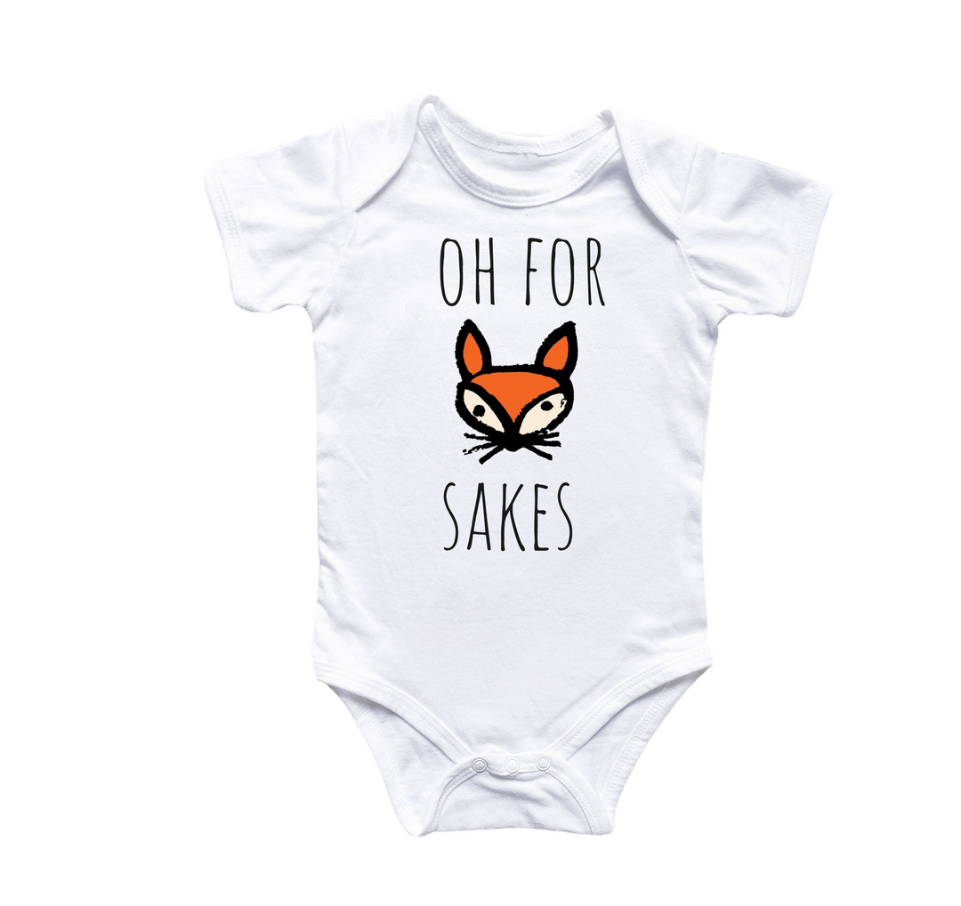 a white bodysuit with an orange fox on it