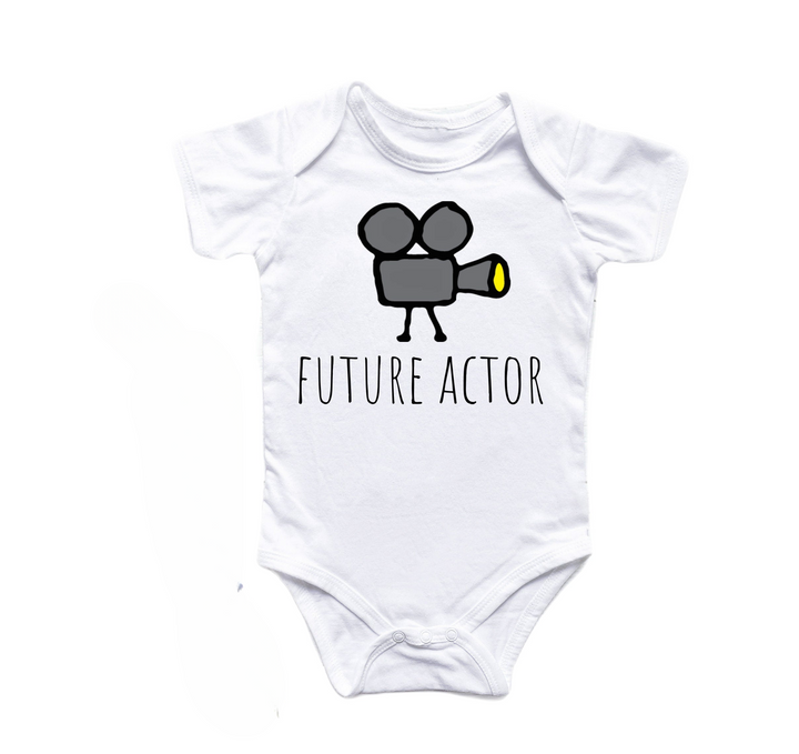 a white bodysuit with the words future actor printed on it