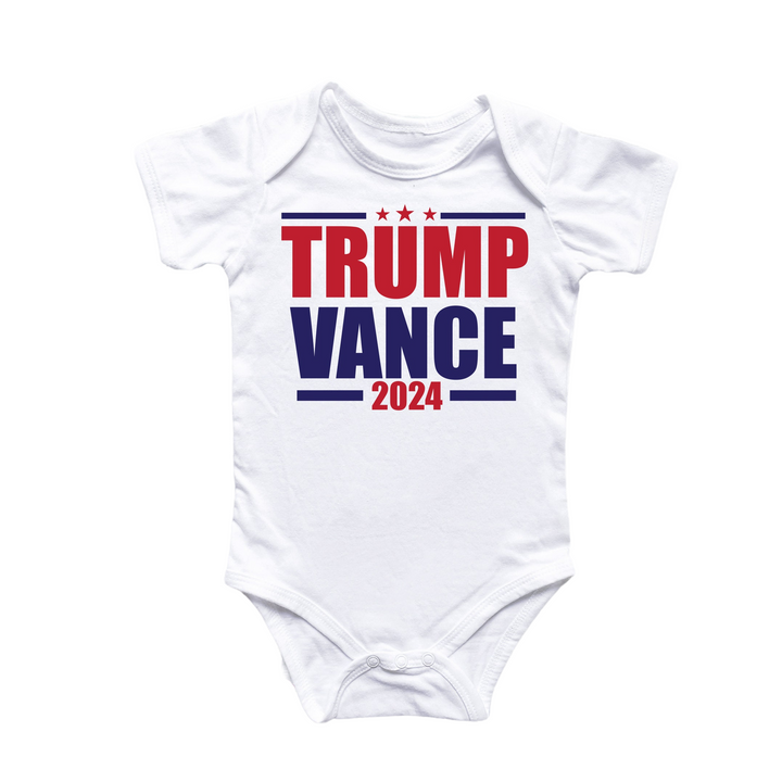 a white onesuit with the words trump vance on it