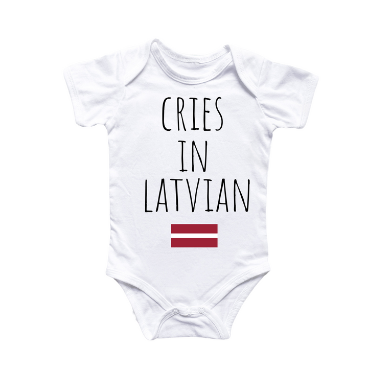 a white bodysuit that says cries in latin