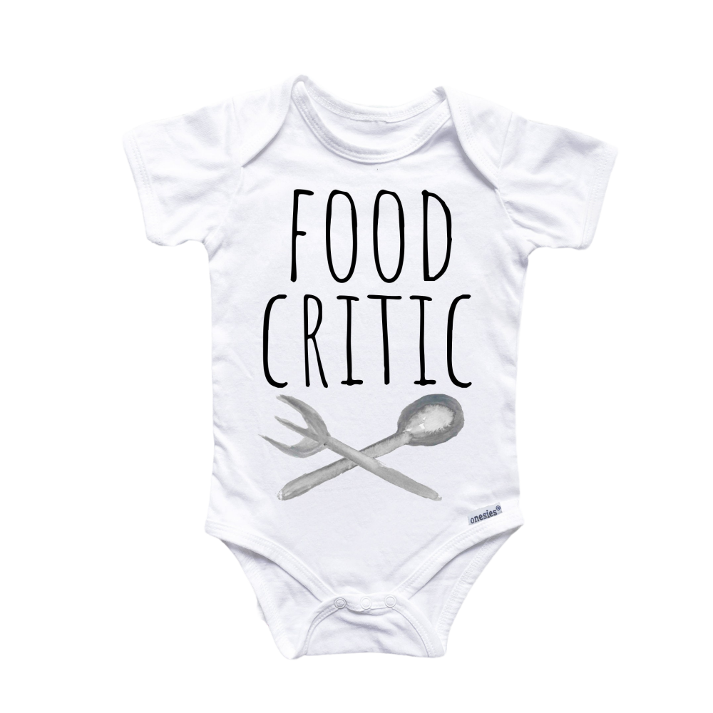 a baby bodysuit with a spoon and fork on it