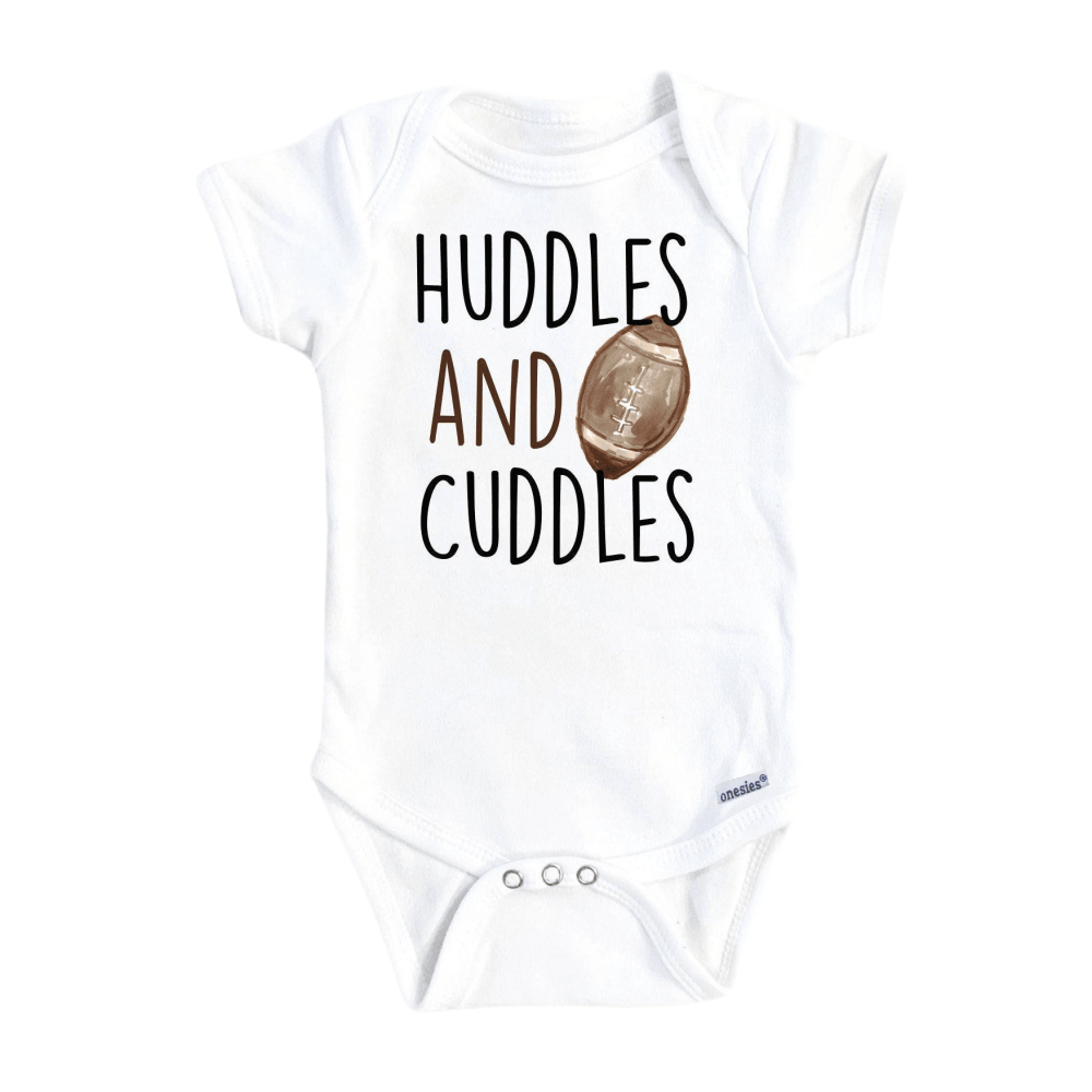 a white bodysuit with the words huddles and cuddles on it