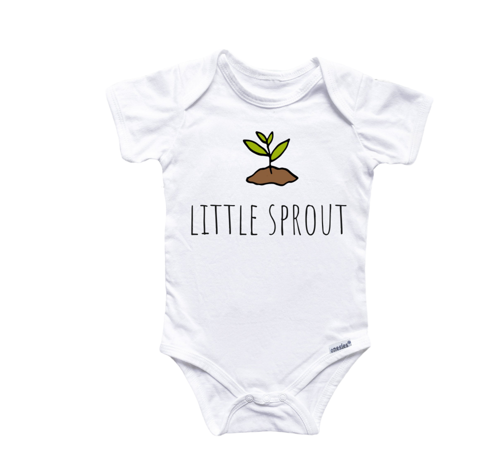 a white bodysuit with a little sprout on it