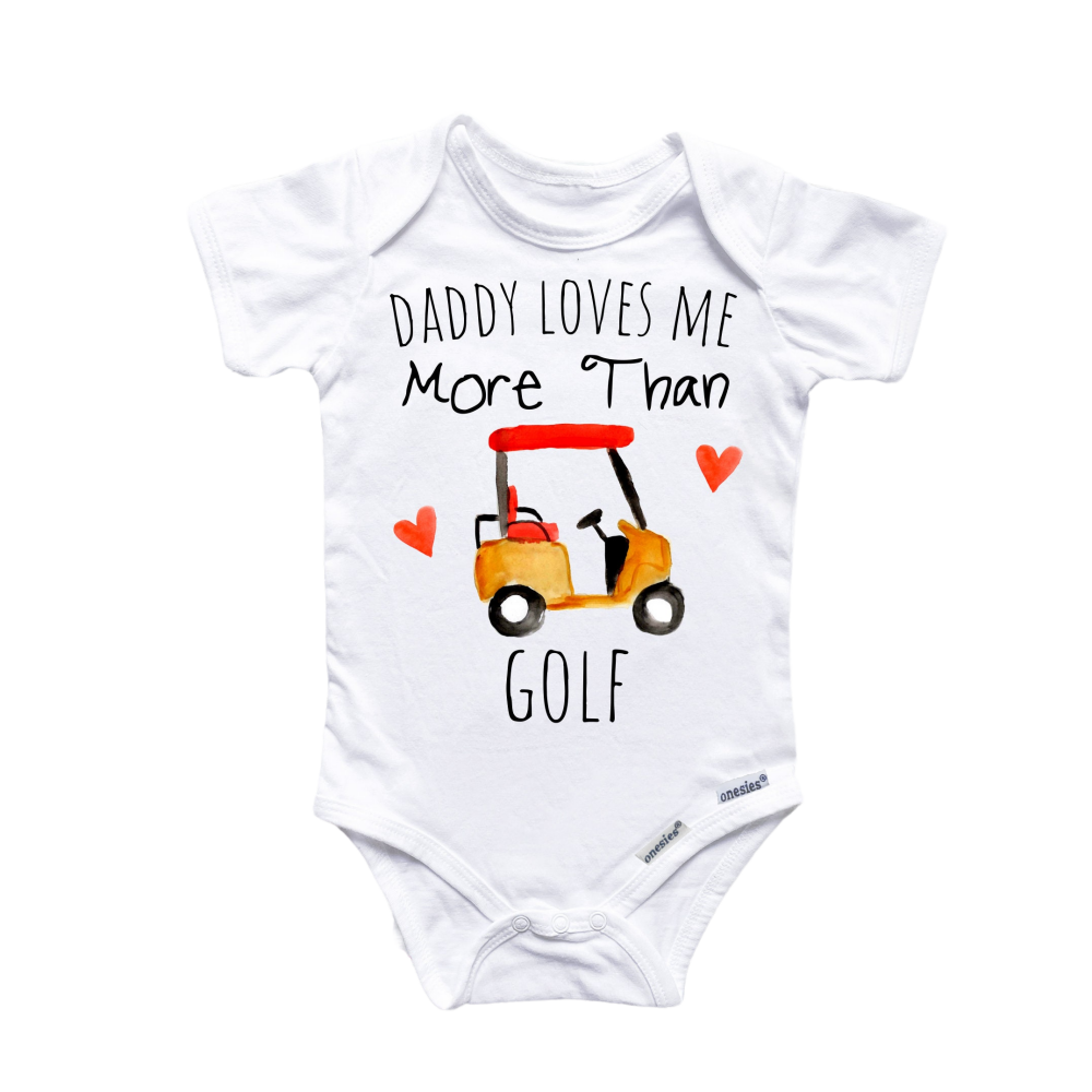 a baby bodysuit with a golf cart on it