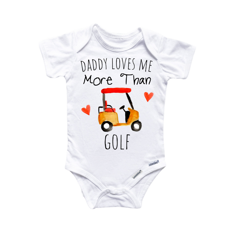 a baby bodysuit with a golf cart on it