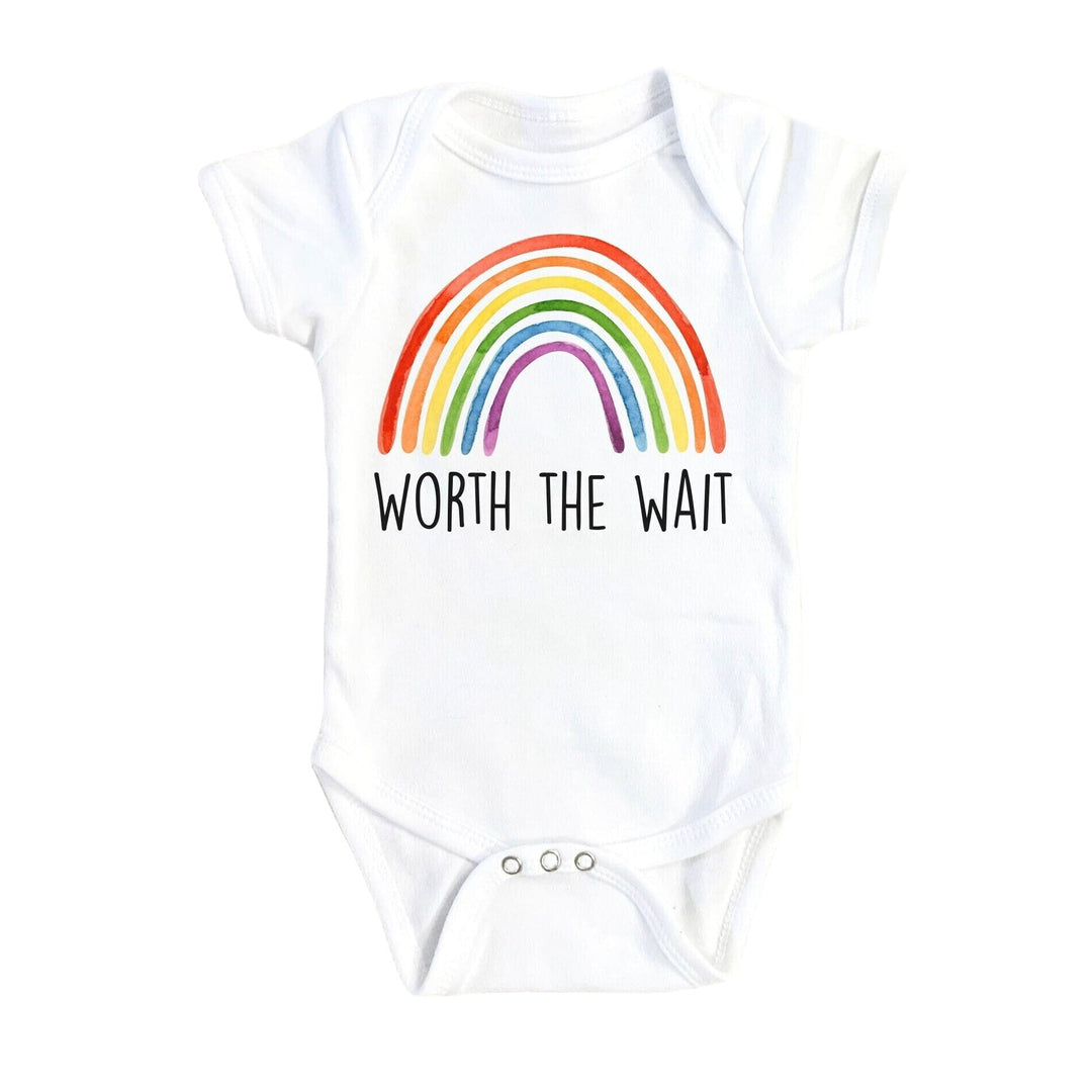 Rainbow Baby Wait - Boy Girl Clothes Infant Bodysuit Funny Cute Newborn Onesie