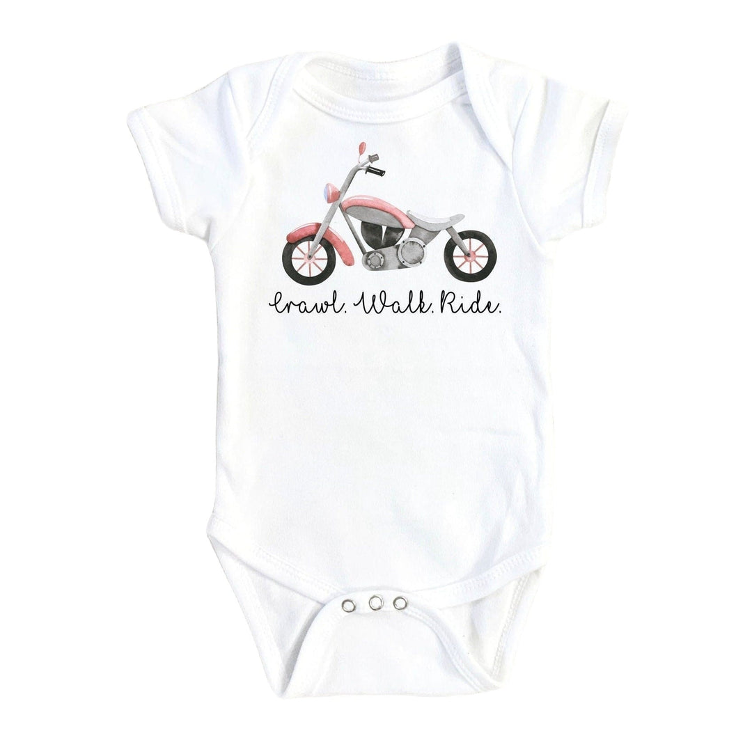 Motorcycle Crawl - Baby Boy Girl Clothes Infant Bodysuit Funny Cute Newborn Onesie