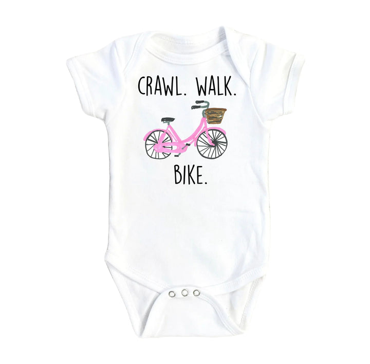 Bicycle Crawl Pink - Baby Boy Girl Clothes Infant Bodysuit Funny Cute Newborn Onesie