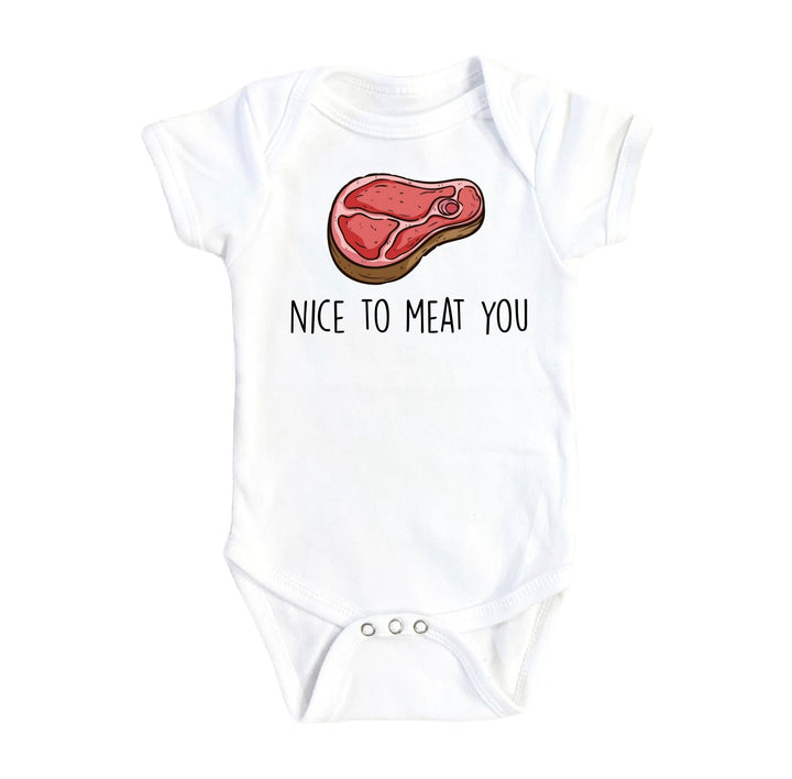 Meat You Bbq - Baby Boy Girl Clothes Infant Bodysuit Funny Cute Newborn Onesie