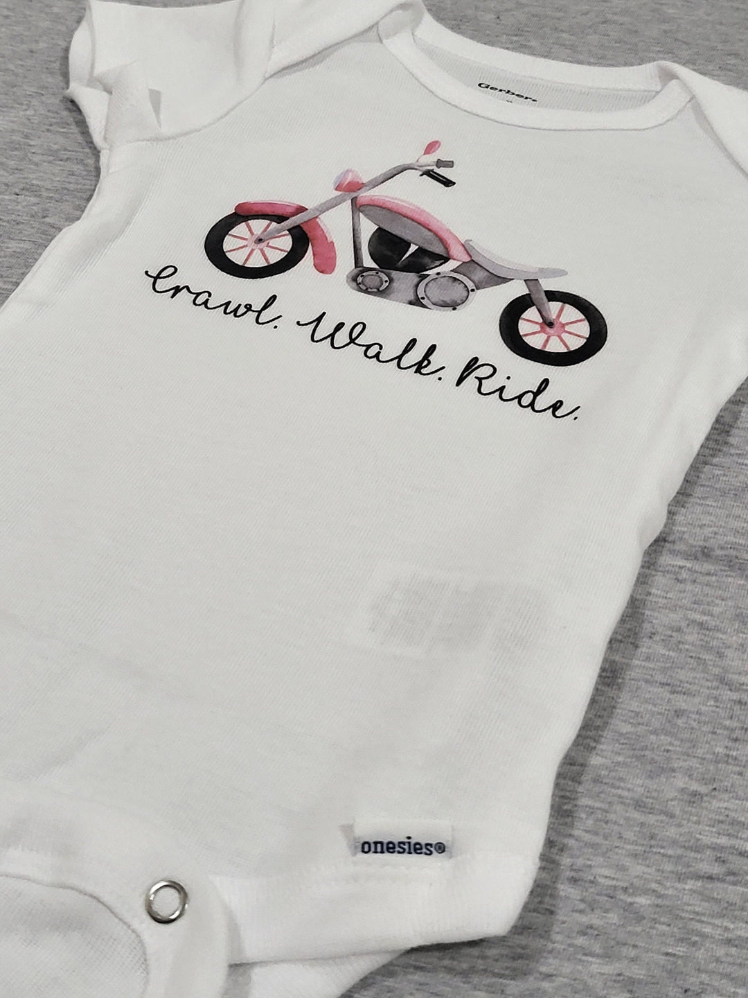 Motorcycle Crawl - Baby Boy Girl Clothes Infant Bodysuit Funny Cute Newborn Onesie