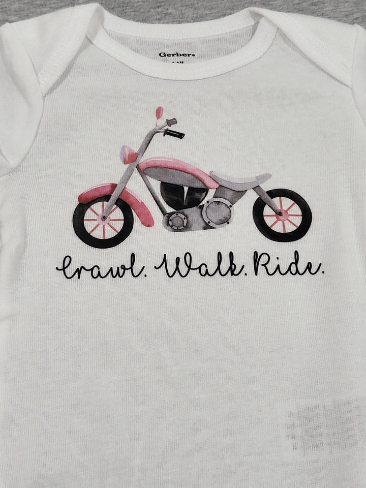 Motorcycle Crawl - Baby Boy Girl Clothes Infant Bodysuit Funny Cute Newborn Onesie