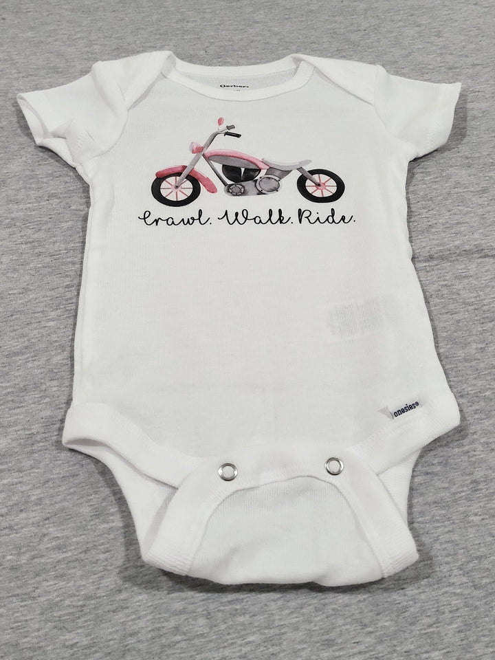 Motorcycle Crawl - Baby Boy Girl Clothes Infant Bodysuit Funny Cute Newborn Onesie