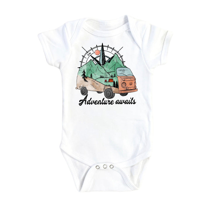 Adventure Awaits Camper - Baby Boy Girl Clothes Infant Bodysuit Funny Cute Newborn Onesie