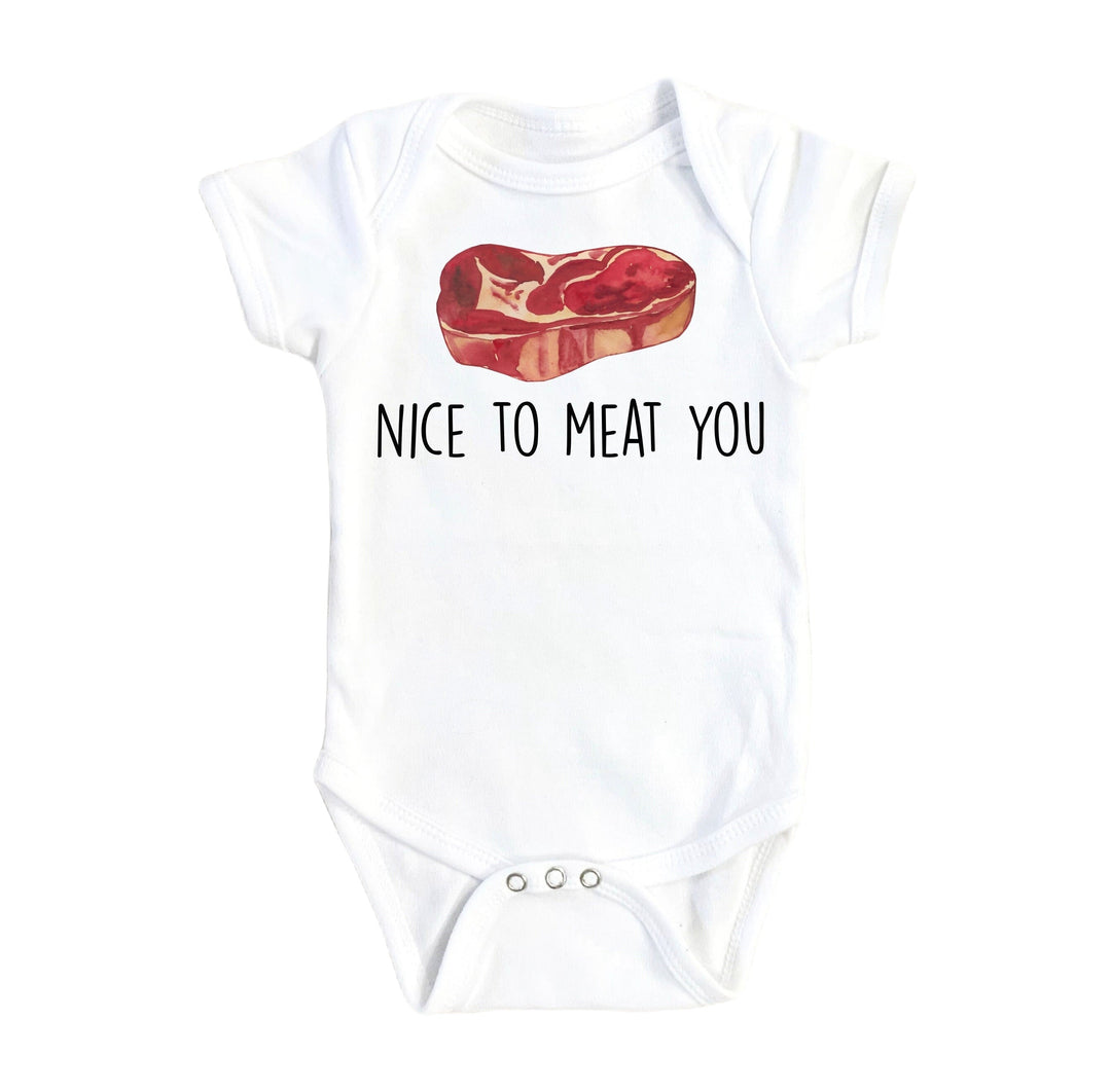 Meat You Bbq - Baby Boy Girl Clothes Infant Bodysuit Funny Cute Newborn 1A Onesie