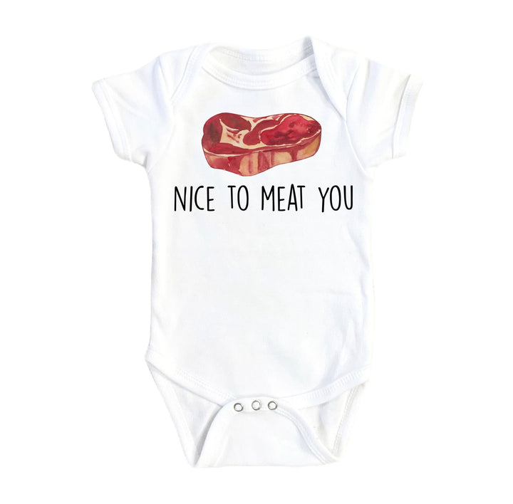 Meat You Bbq - Baby Boy Girl Clothes Infant Bodysuit Funny Cute Newborn 1A Onesie