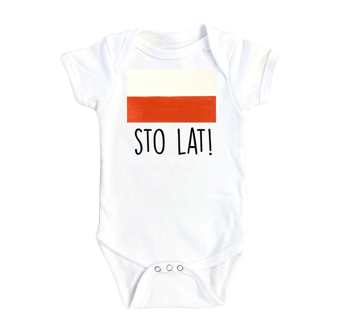 Polish Flag Sto Lat - Baby Boy Girl Clothes Infant Bodysuit Funny Cute Newborn Onesie