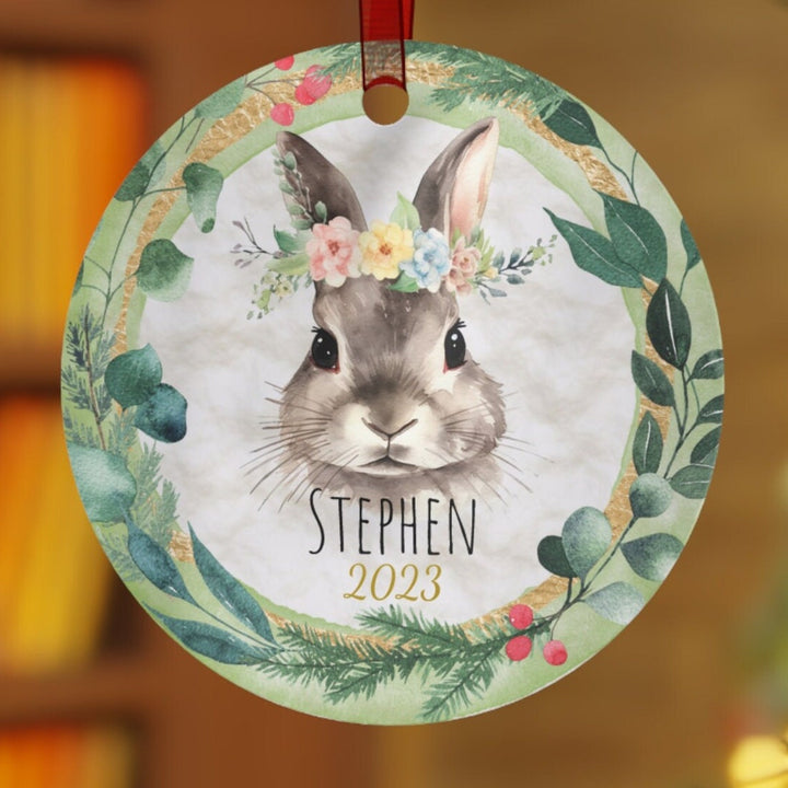 Easter Bunny Christmas Ornament, Ceramic, Personalized, Tree Decoration