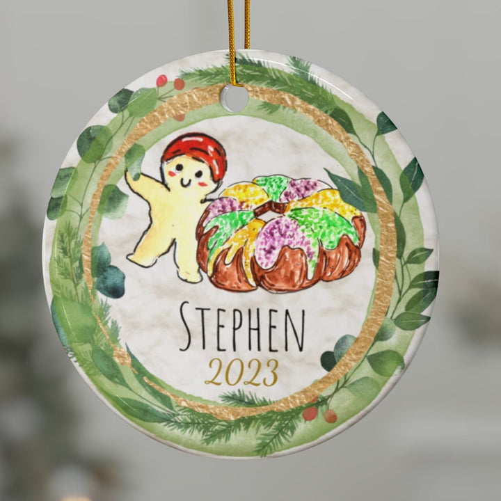 Mardi Gras King Cake Baby Christmas Ornament, Ceramic, Personalized, Custom, Tree 2