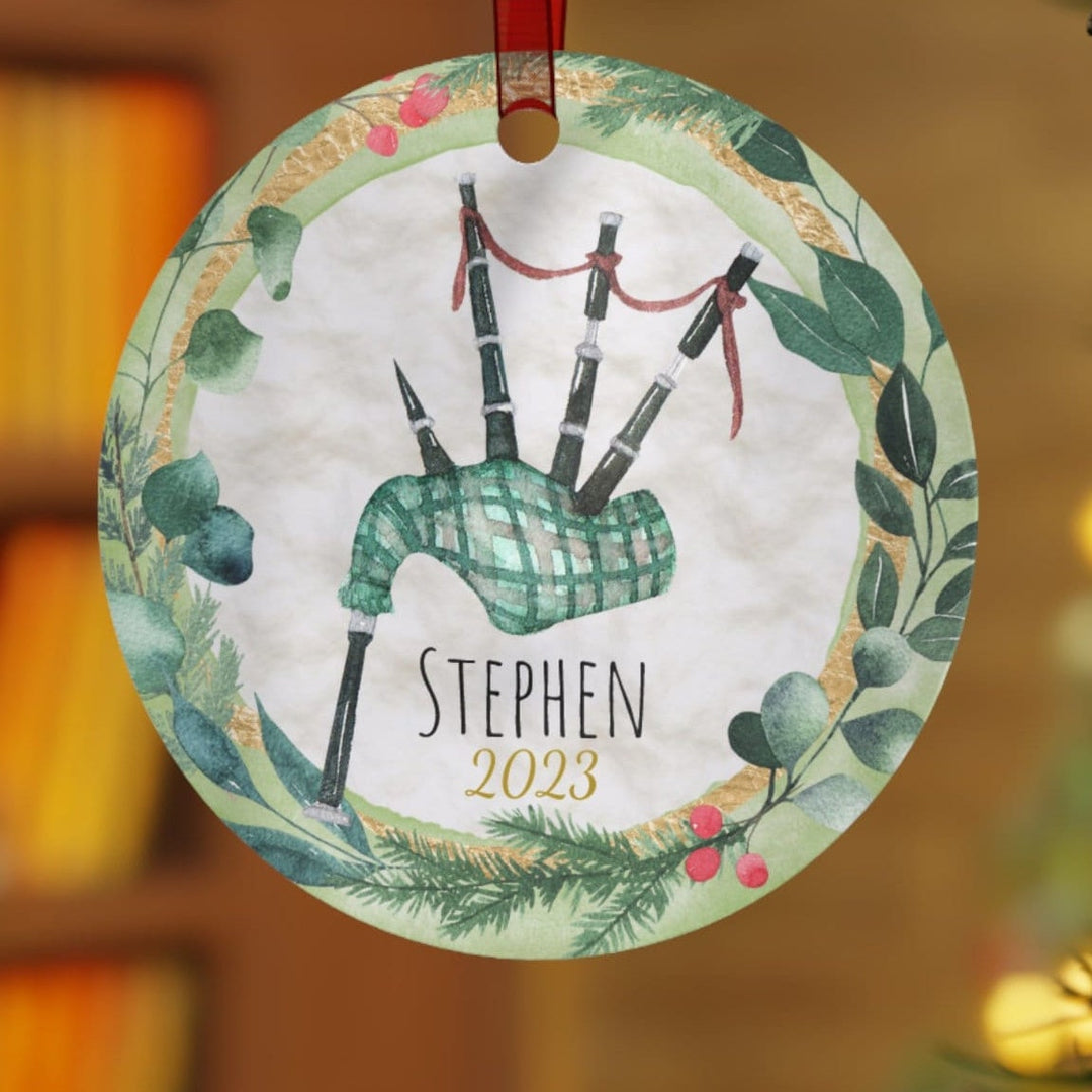 Scotland Bagpipes Christmas Ornament, Ceramic, Funny Personalized, Tree Decoration