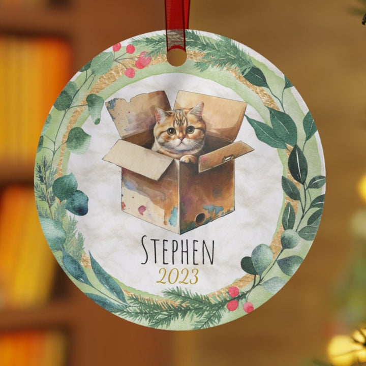 Cat In Box Christmas Ornament, Ceramic, Funny Personalized, Tree Decoration 6