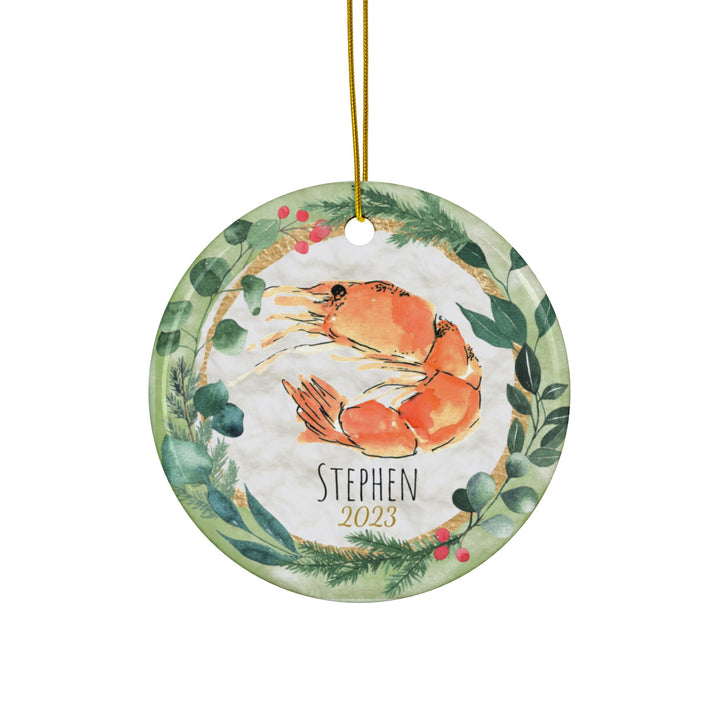 Shrimp Seafood Christmas Ornament, Ceramic, Funny Personalized, Tree Decoration