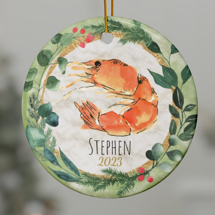 Shrimp Seafood Christmas Ornament, Ceramic, Funny Personalized, Tree Decoration