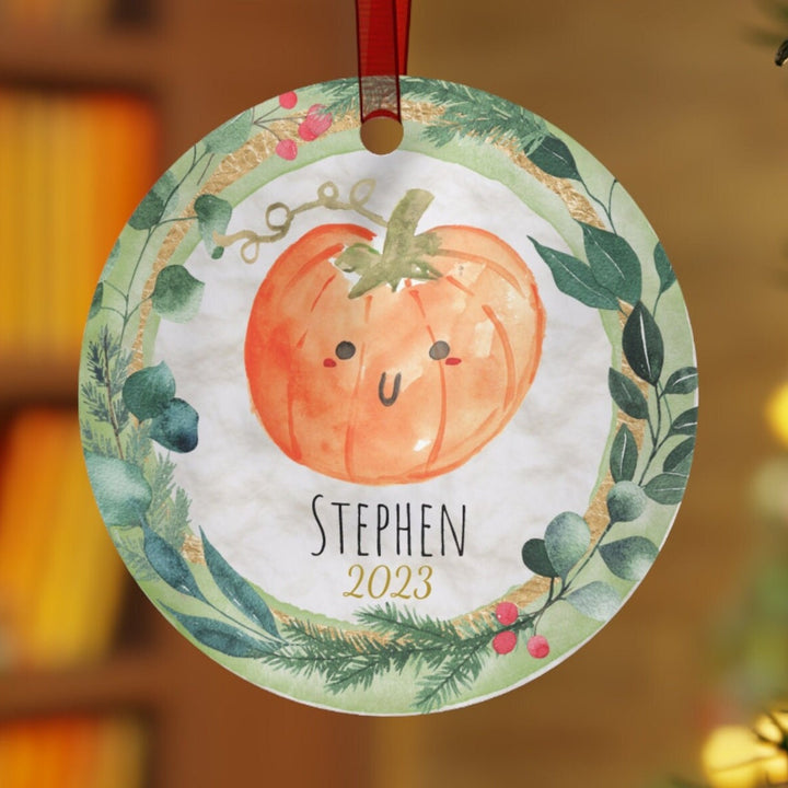 Pumpkin Fall Christmas Ornament, Ceramic, Personalized, Tree Decoration