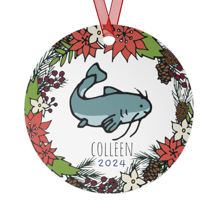 Catfish Fishing - Christmas Ornament, Ceramic, Funny, Personalized, Tree Decoration