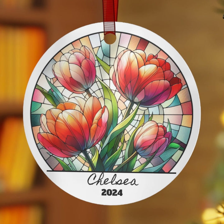 Floral Tulip Christmas Ornament, Ceramic, Personalized, Custom, Tree