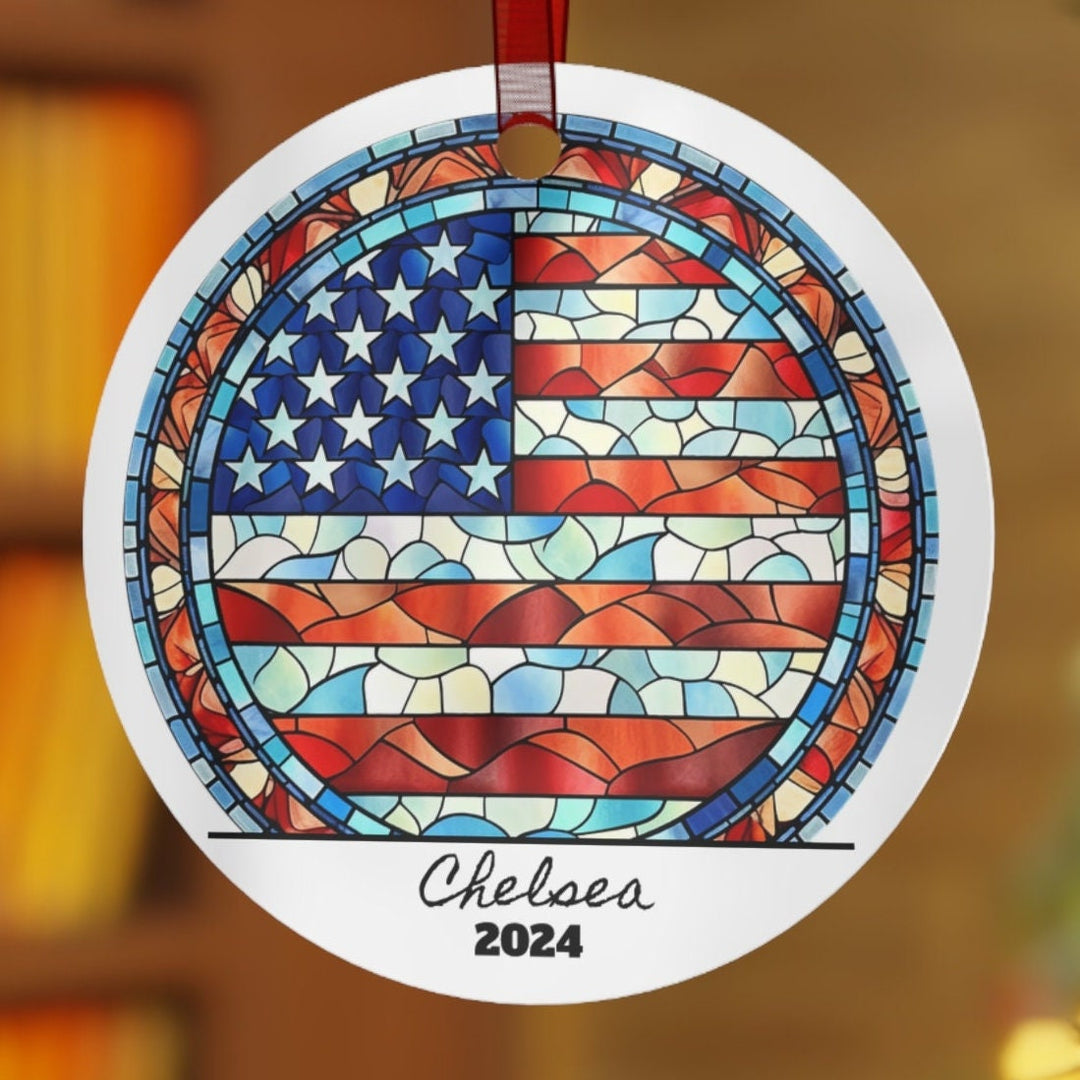 Patriotic Usa Christmas Ornament, Ceramic, Personalized, Custom, Tree