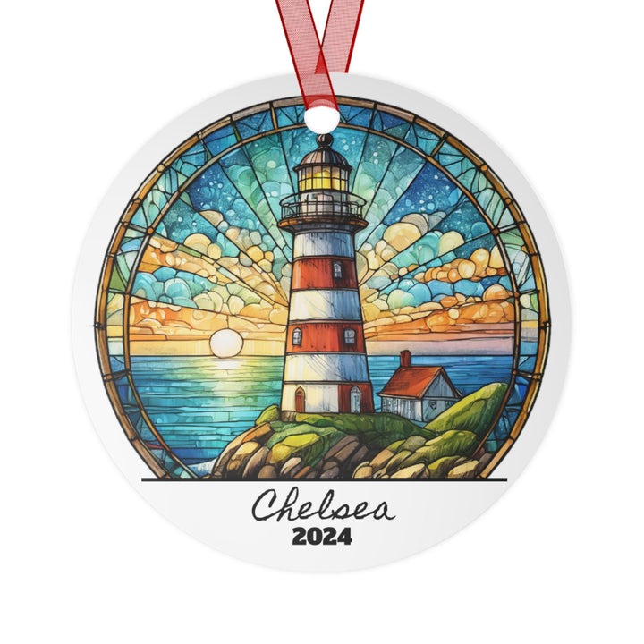 Lighthouse Coastal Beach Christmas Ornament, Ceramic, Personalized, Custom, Tree