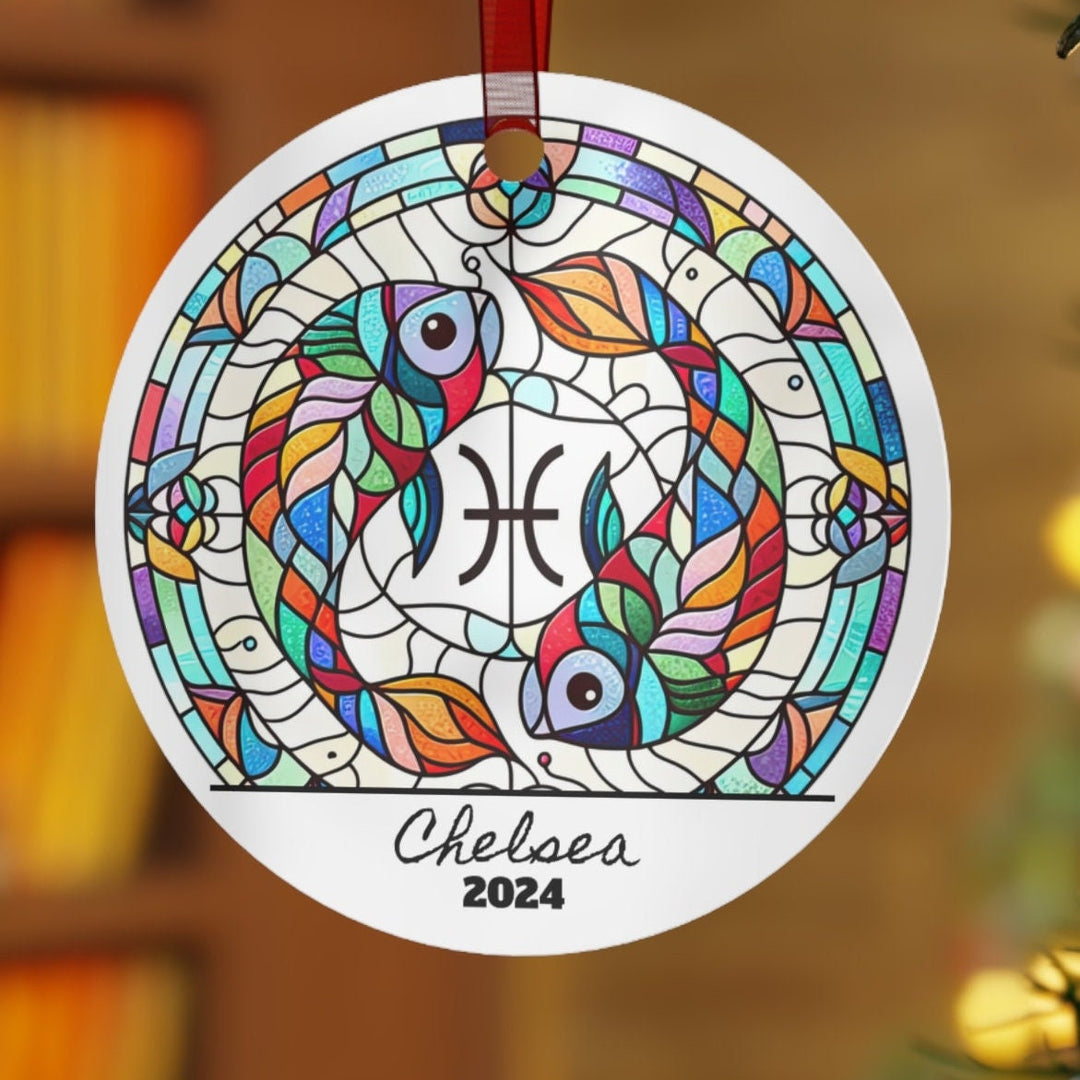 Pisces Zodiac Christmas Ornament, Ceramic, Personalized, Custom, Tree