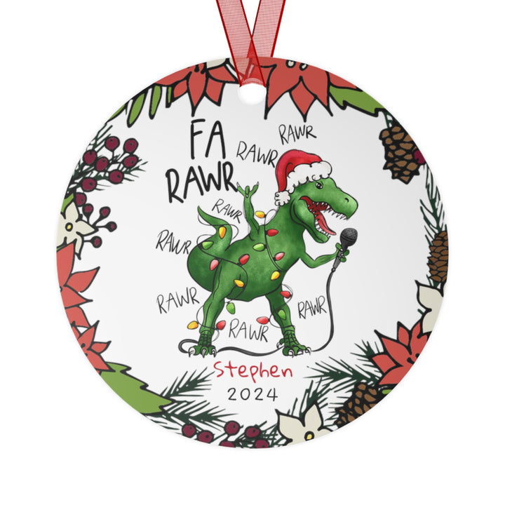 Dinosaur Santa Christmas Ornament, Ceramic, Personalized, Custom, Tree