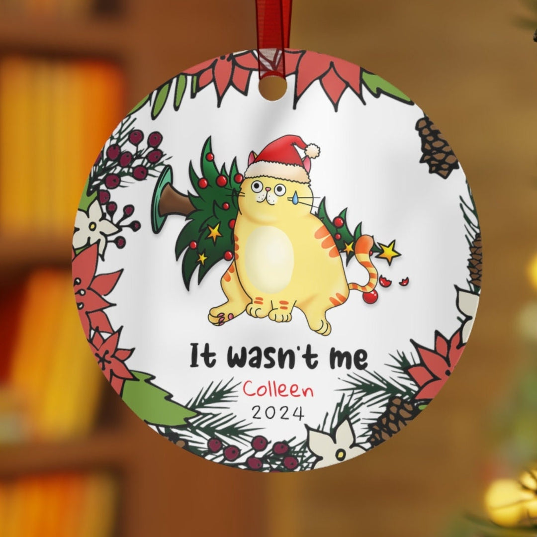 Cat Christmas Ornament, Ceramic, Funny Personalized, Tree Decoration 1