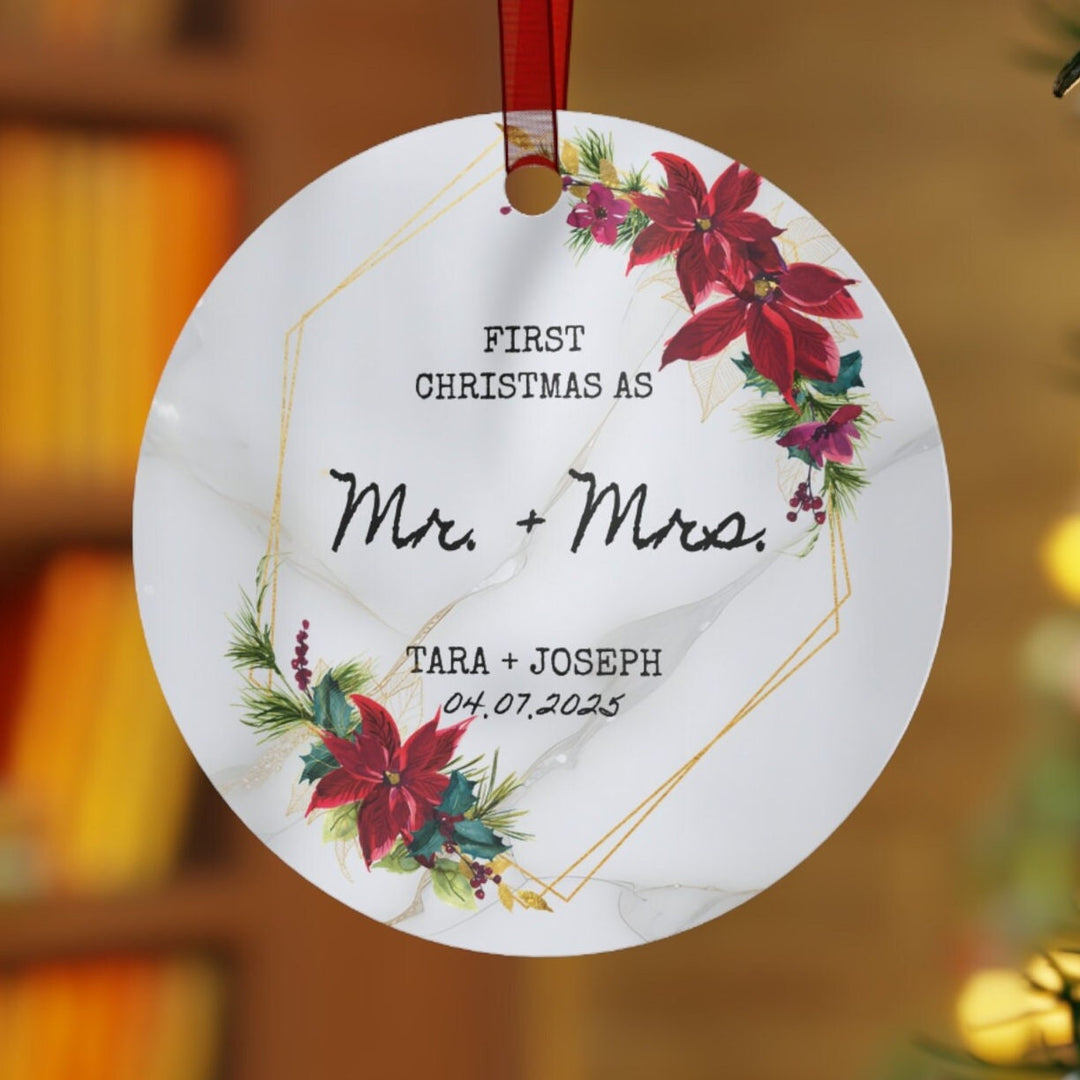 Mr And Mrs Wedding First Christmas Ornament, Ceramic, Personalized, Custom, Tree