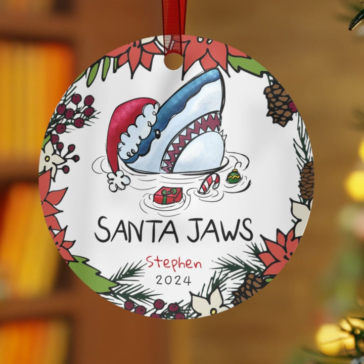 Santa Shark Beach Christmas Ornament, Ceramic, Personalized, Custom, Tree