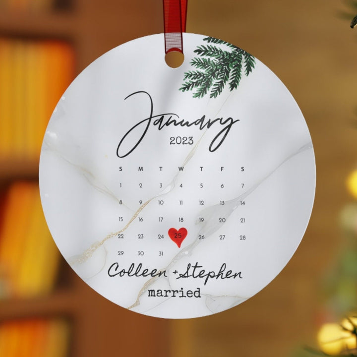 Wedding Calendar Married Christmas Ornament, Ceramic, Personalized, Custom, Tree