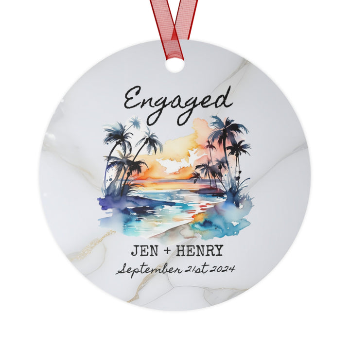 Engagement Beach Christmas Ornament, Ceramic, Personalized, Custom, Tree