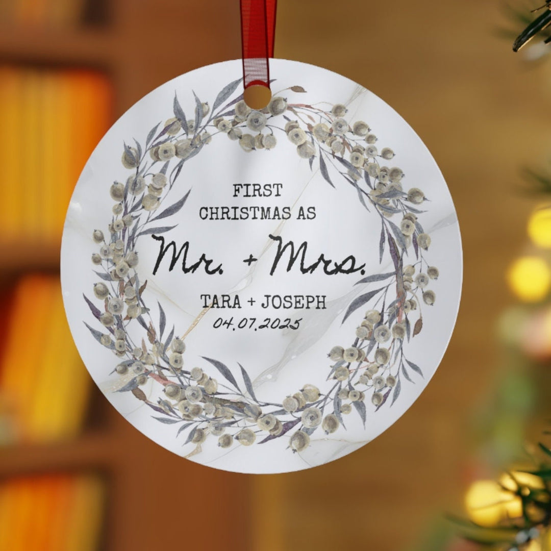 Mr And Mrs Wedding First Christmas Ornament, Ceramic, Personalized, Custom, Tree 2