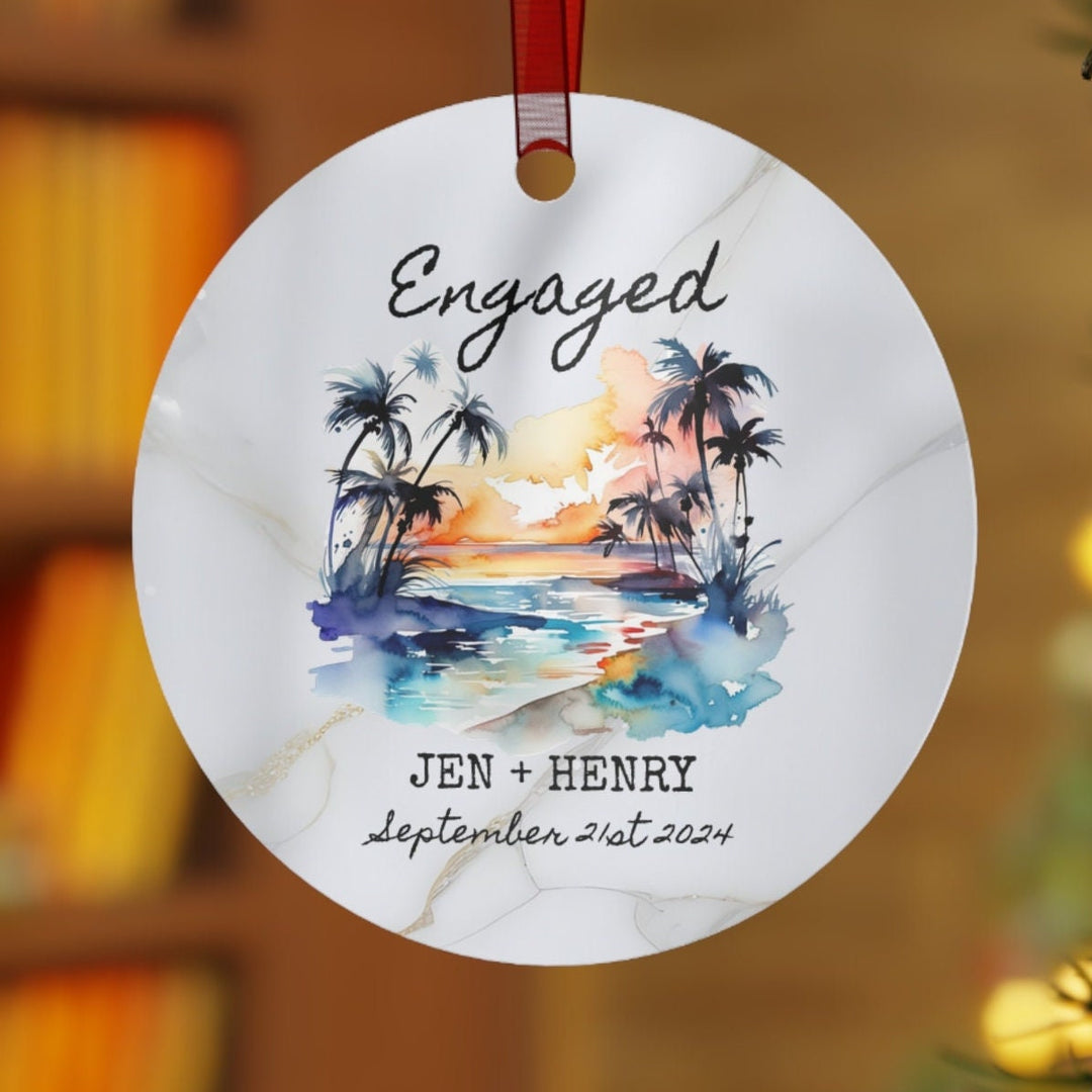 Engagement Beach Christmas Ornament, Ceramic, Personalized, Custom, Tree